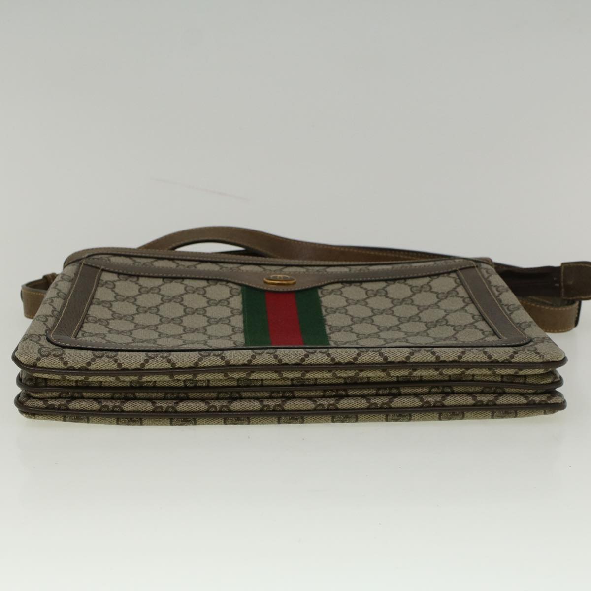 GUCCI GG Canvas Web Sherry Line Shoulder Bag PVC Leather Beige Green yk9207