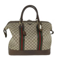 GUCCI GG Canvas Web Sherry Line Boston Bag PVC Leather Beige Green yk9209