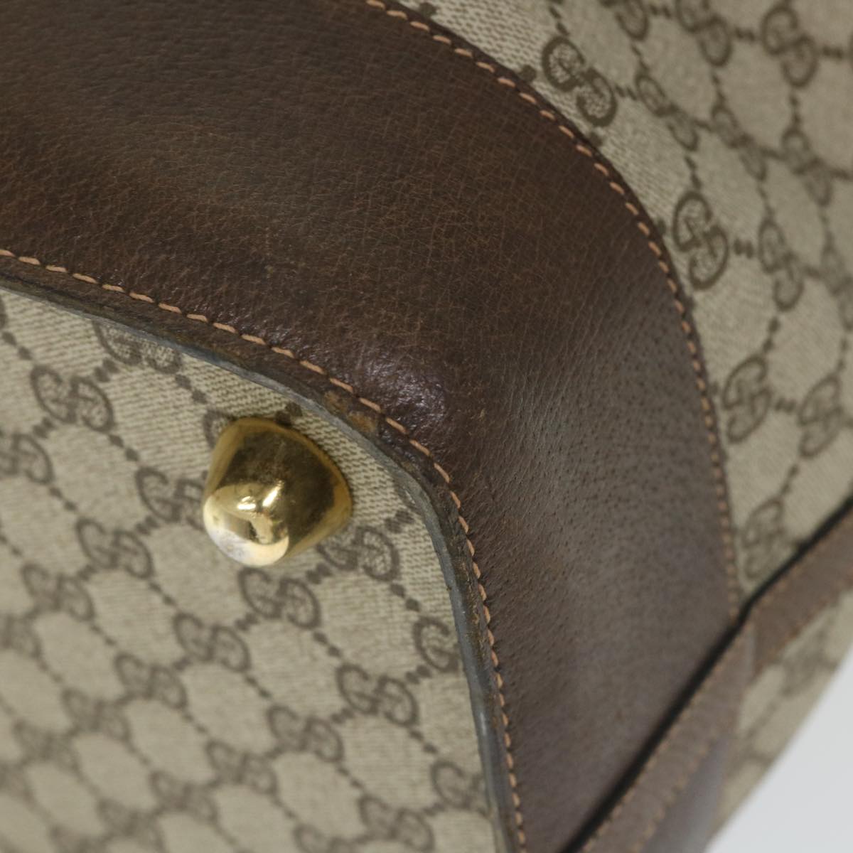 GUCCI GG Canvas Web Sherry Line Boston Bag PVC Leather Beige Green yk9209