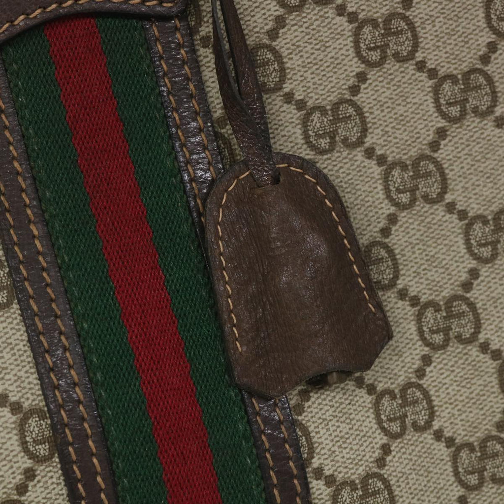 GUCCI GG Canvas Web Sherry Line Boston Bag PVC Leather Beige Green yk9209