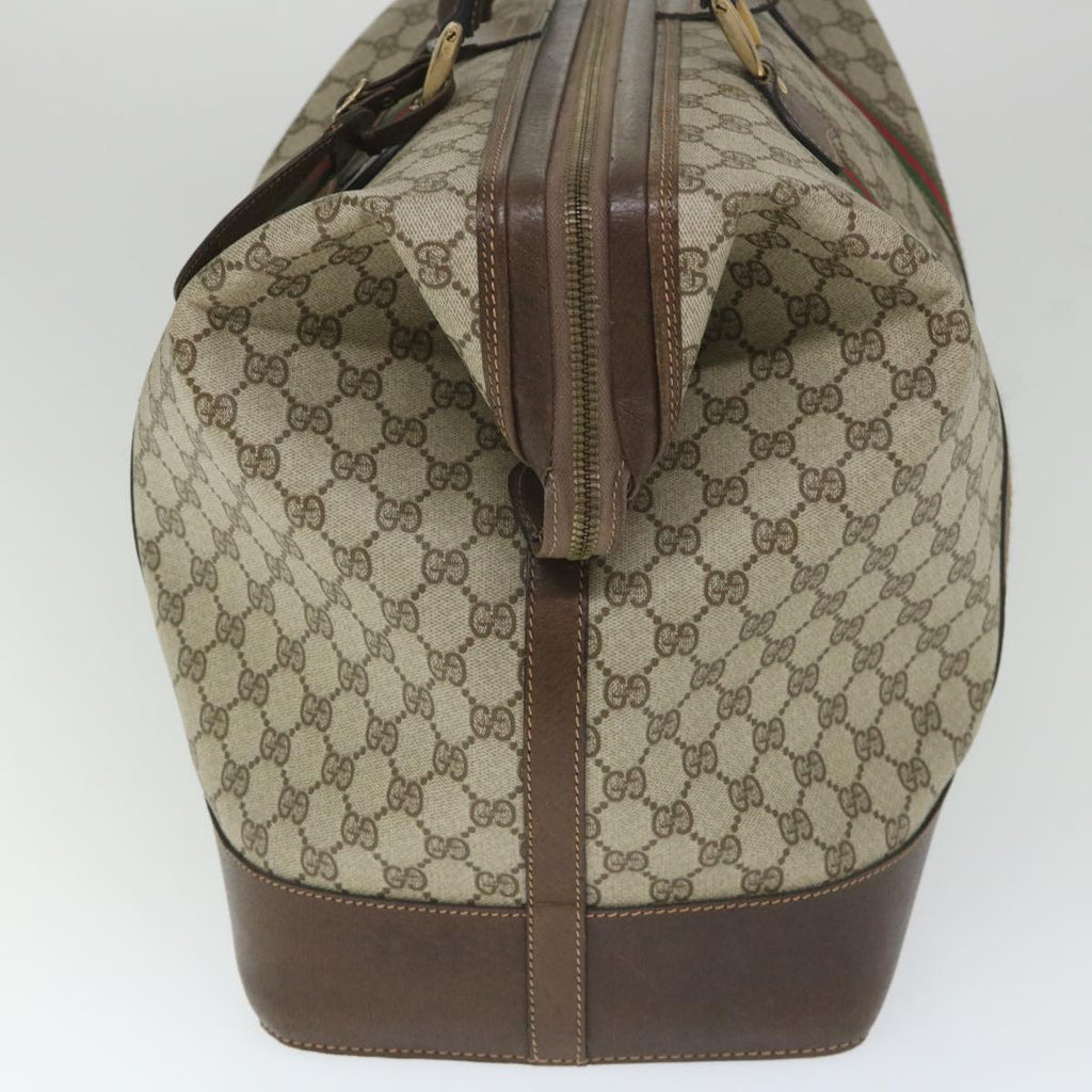 GUCCI GG Canvas Web Sherry Line Boston Bag PVC Leather Beige Green yk9209