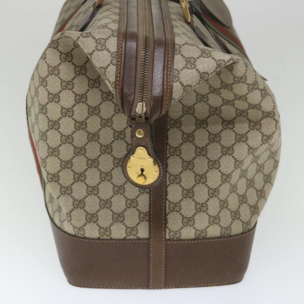 GUCCI GG Canvas Web Sherry Line Boston Bag PVC Leather Beige Green yk9209