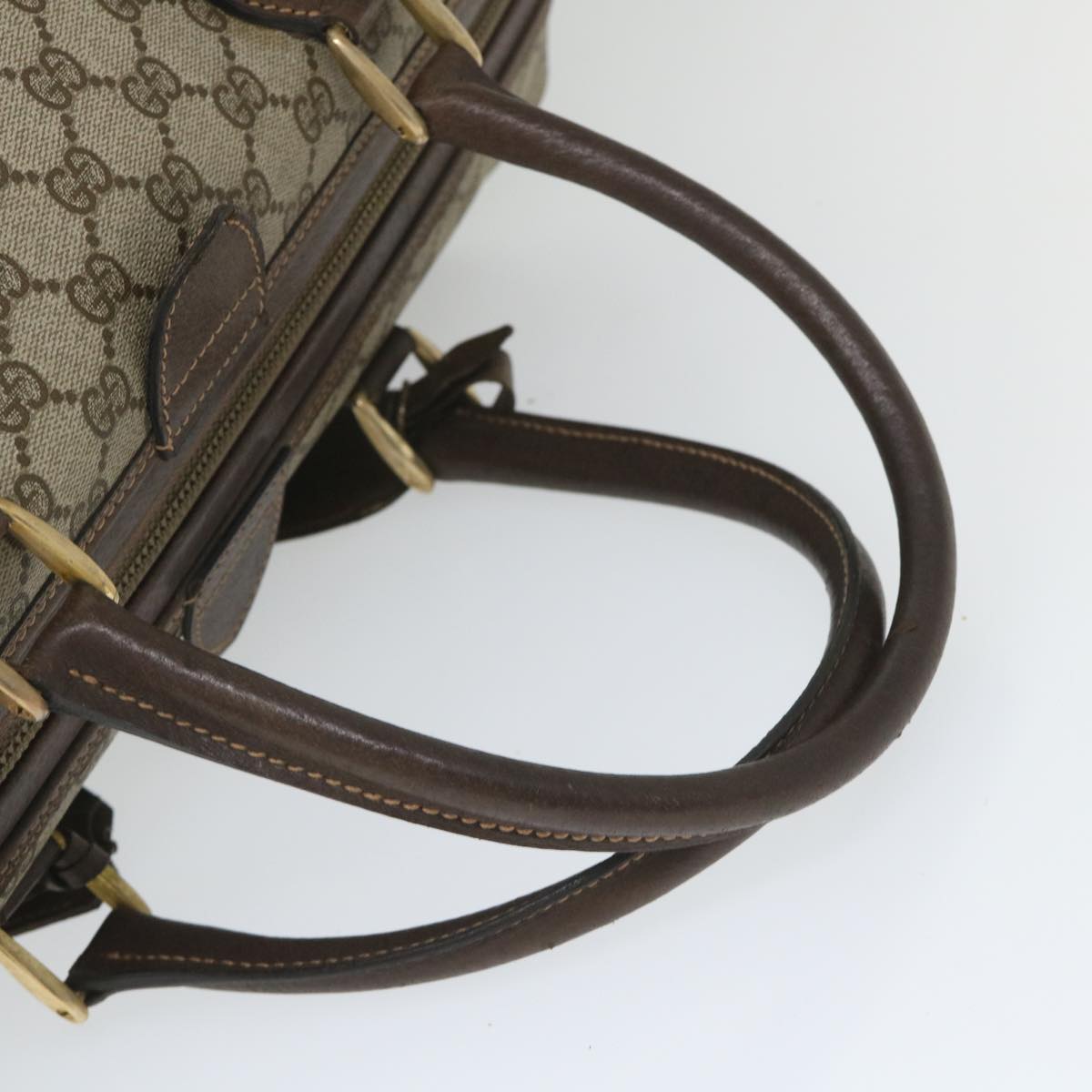GUCCI GG Canvas Web Sherry Line Boston Bag PVC Leather Beige Green yk9209