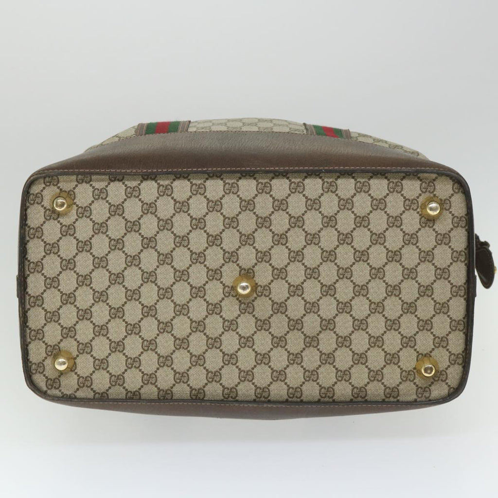 GUCCI GG Canvas Web Sherry Line Boston Bag PVC Leather Beige Green yk9209