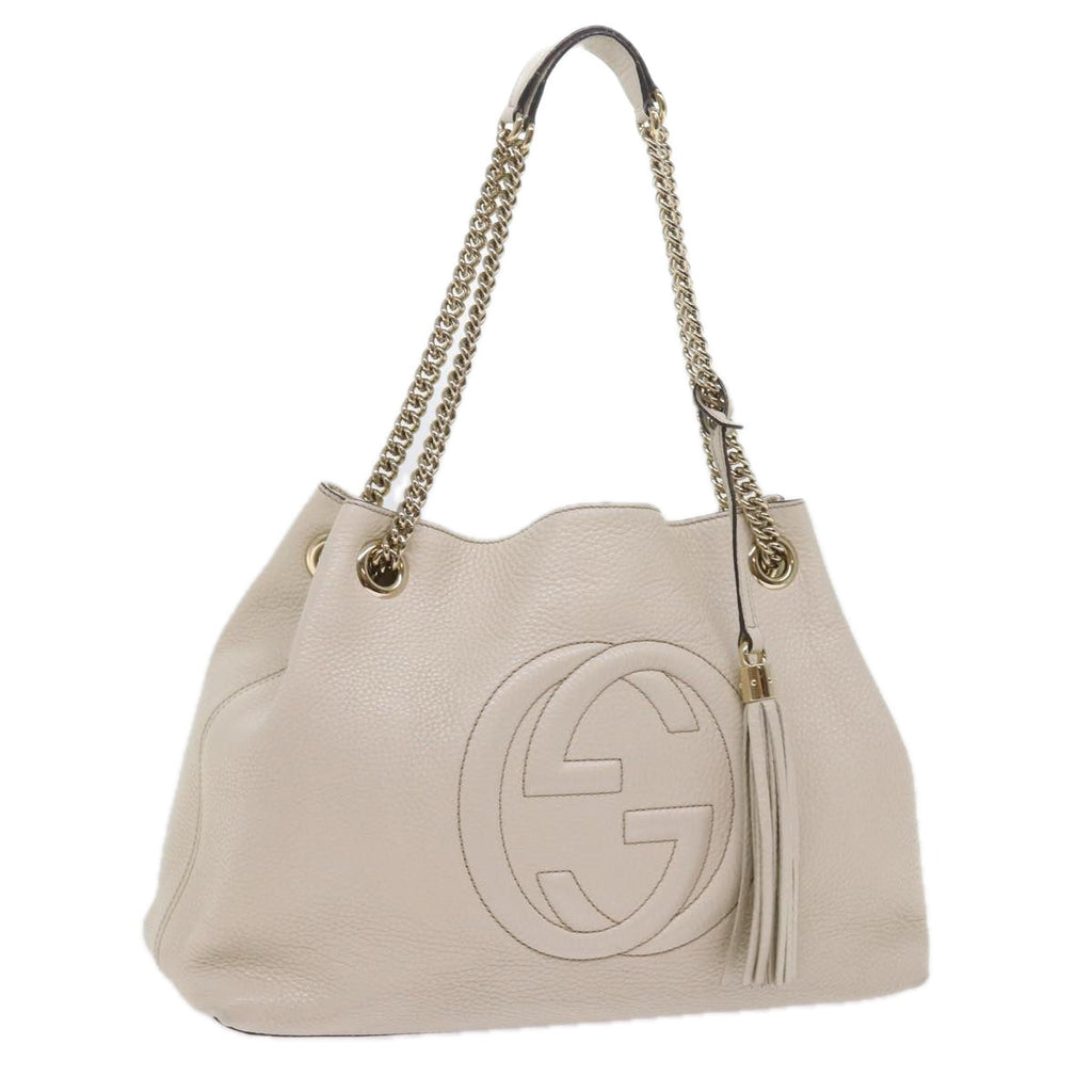 GUCCI Chain Soho Shoulder Bag Leather White 308982 yk9223