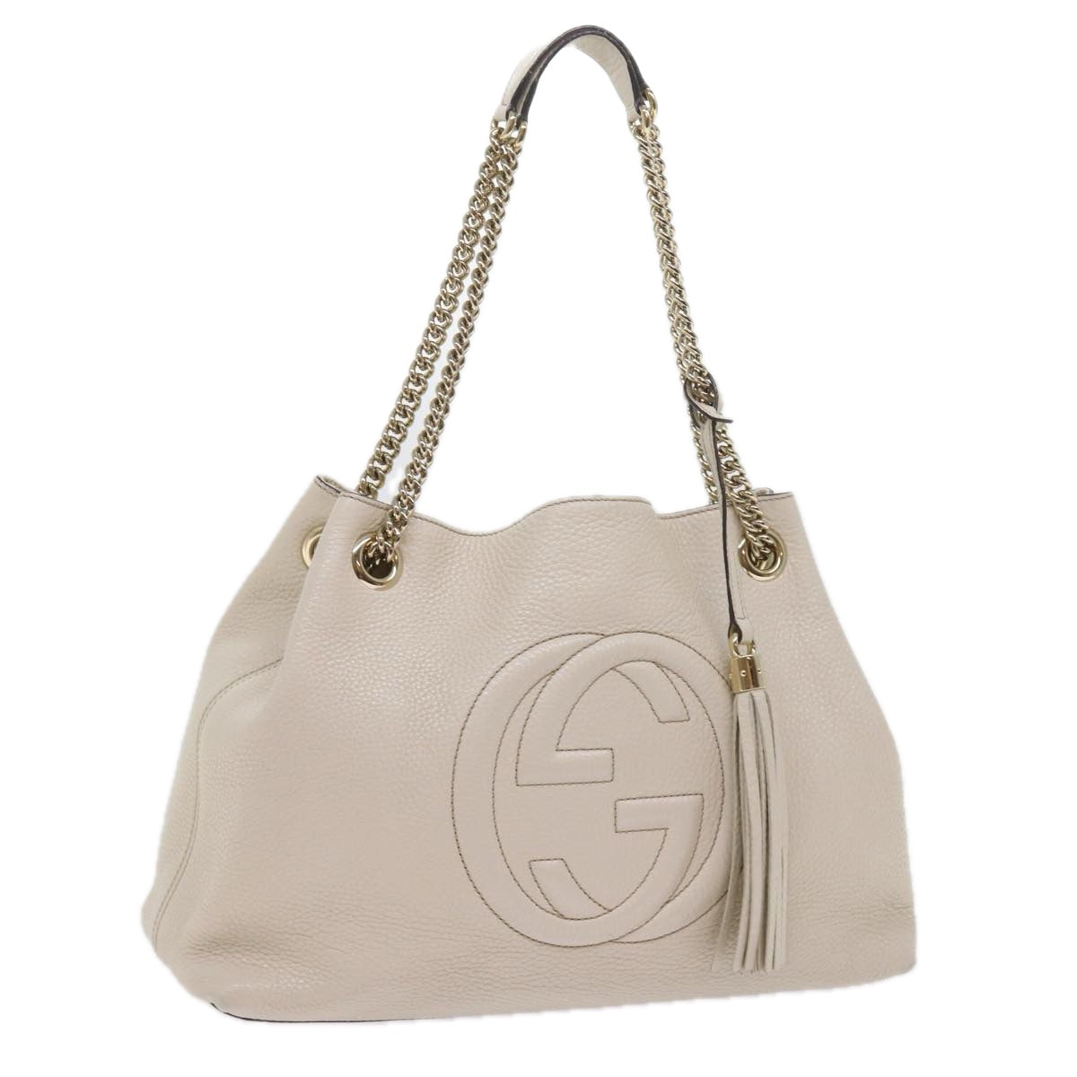 GUCCI Chain Soho Shoulder Bag Leather White 308982 yk9223