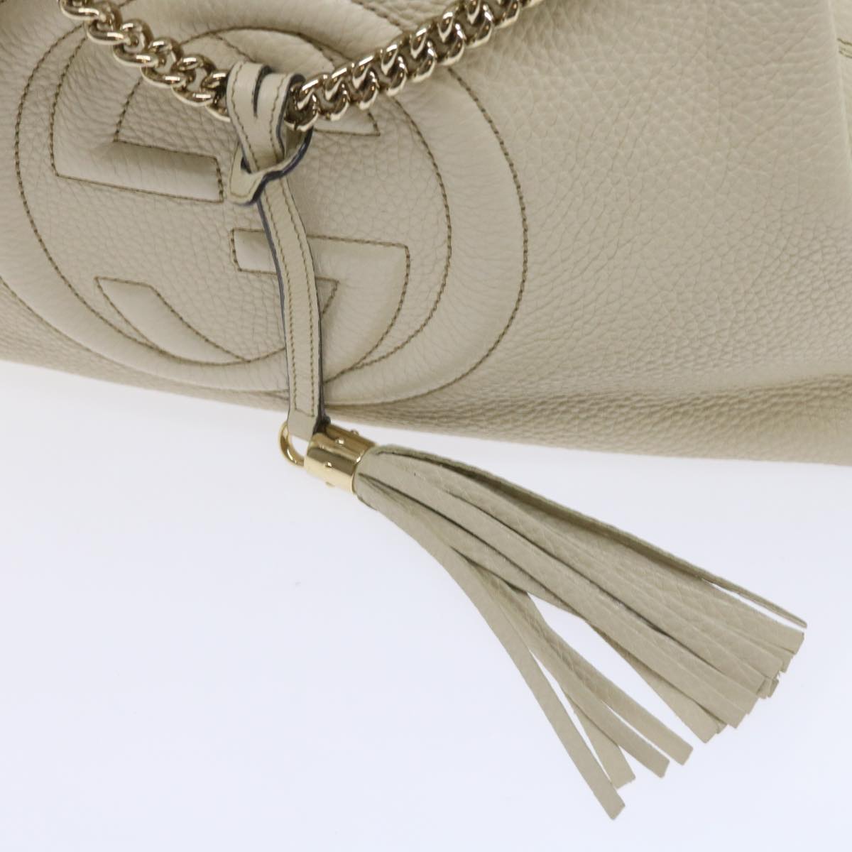 GUCCI Chain Soho Shoulder Bag Leather White 308982 yk9223