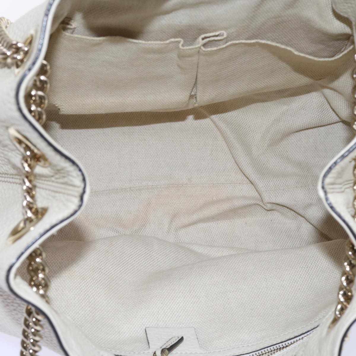 GUCCI Chain Soho Shoulder Bag Leather White 308982 yk9223