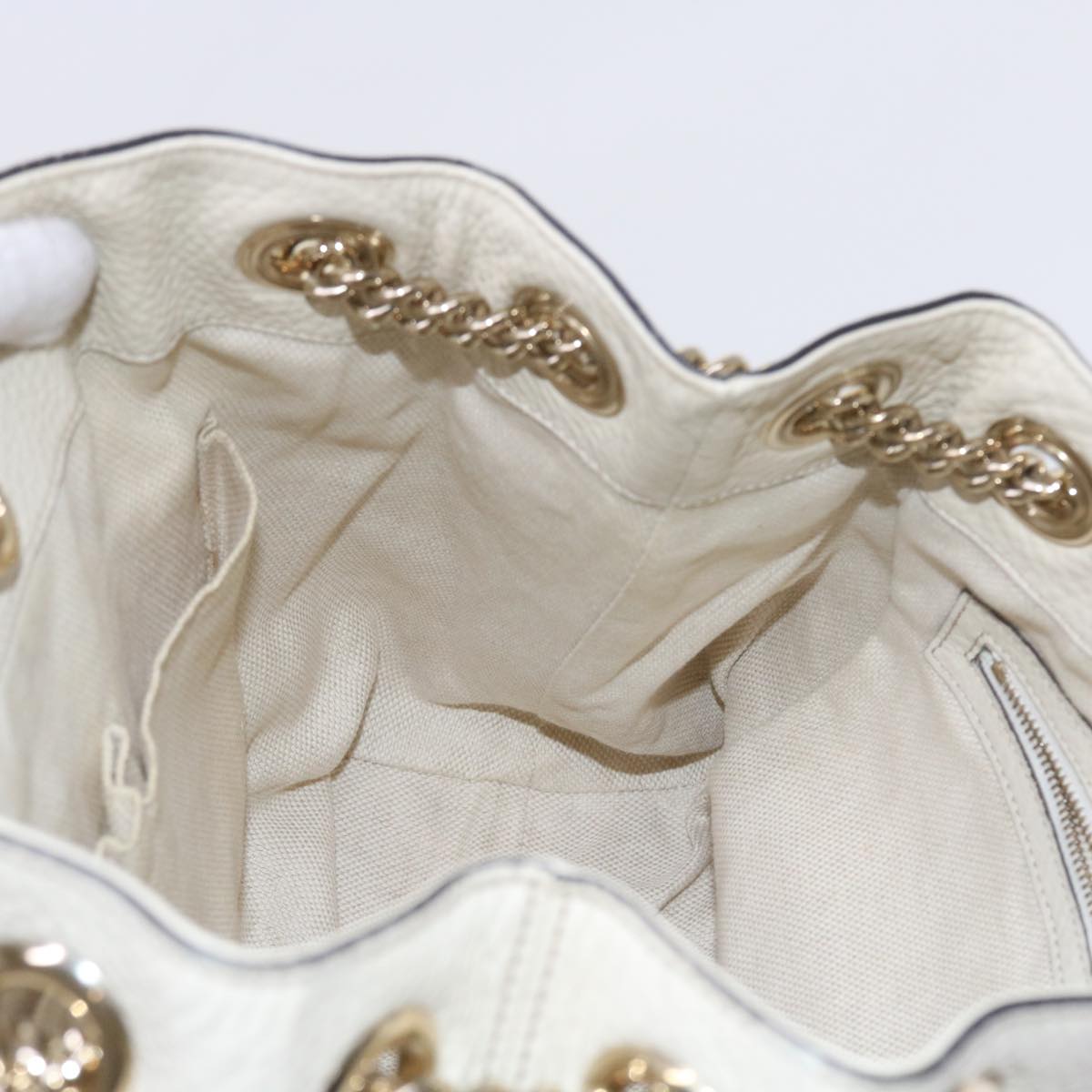 GUCCI Chain Soho Shoulder Bag Leather White 308982 yk9223