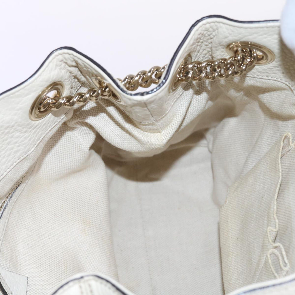 GUCCI Chain Soho Shoulder Bag Leather White 308982 yk9223