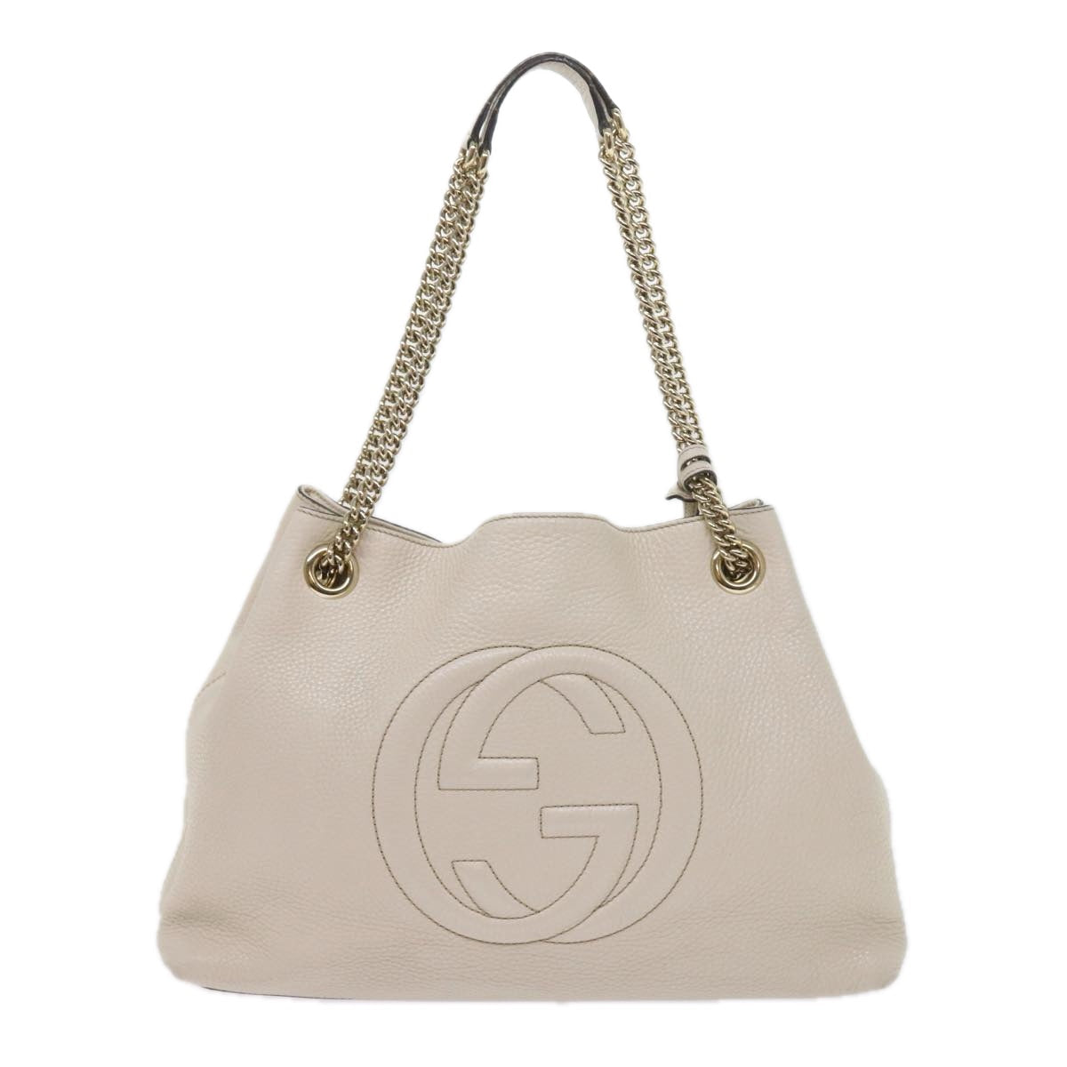 GUCCI Chain Soho Shoulder Bag Leather White 308982 yk9223