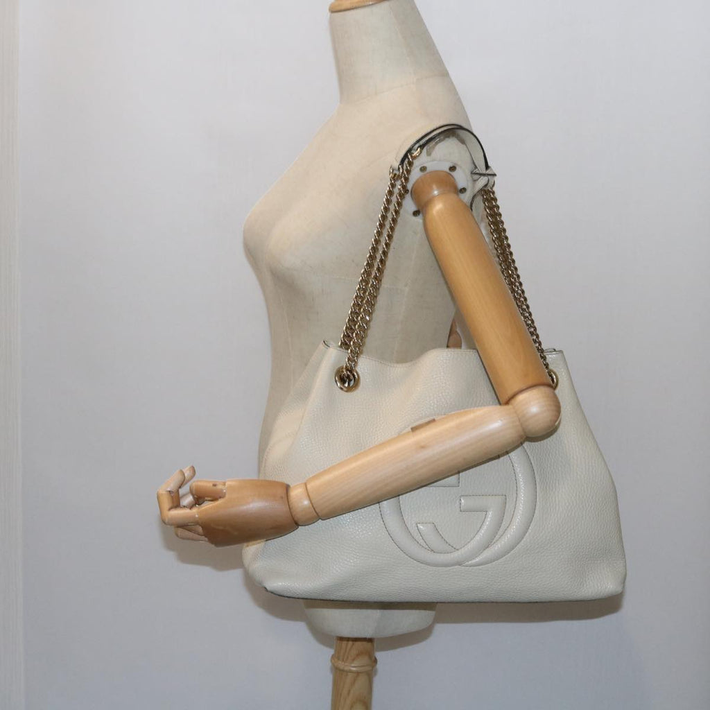 GUCCI Chain Soho Shoulder Bag Leather White 308982 yk9223