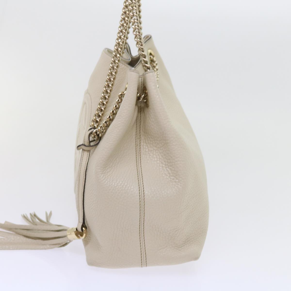 GUCCI Chain Soho Shoulder Bag Leather White 308982 yk9223