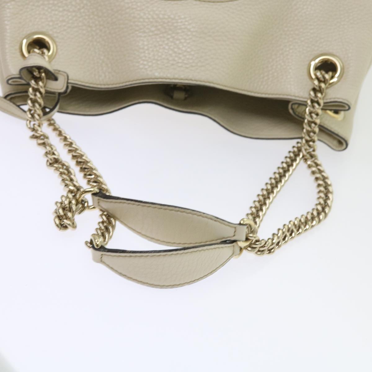 GUCCI Chain Soho Shoulder Bag Leather White 308982 yk9223