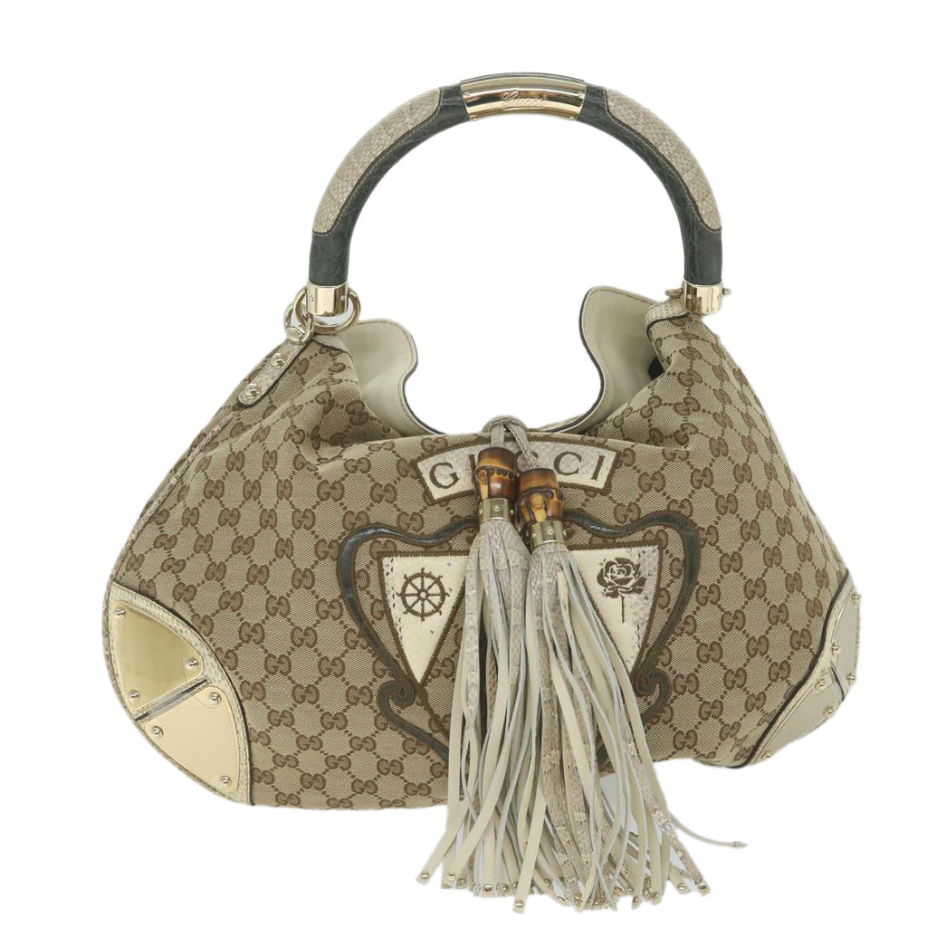 GUCCI GG Canvas Bamboo Indy Shoulder Bag 2way Beige 177088 yk9244