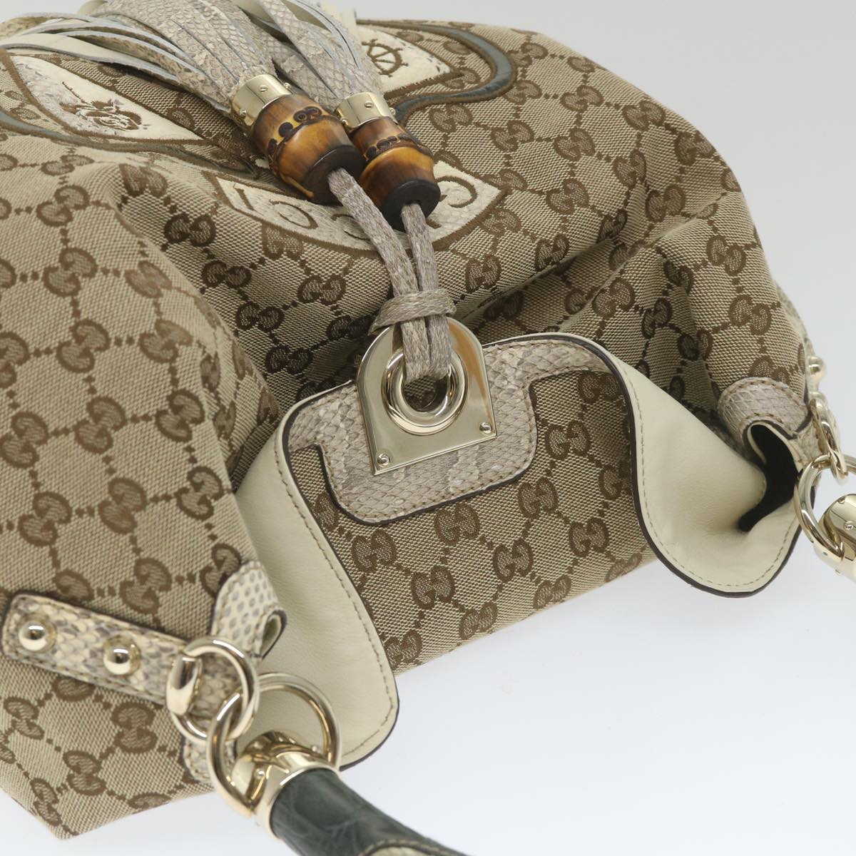 GUCCI GG Canvas Bamboo Indy Shoulder Bag 2way Beige 177088 yk9244