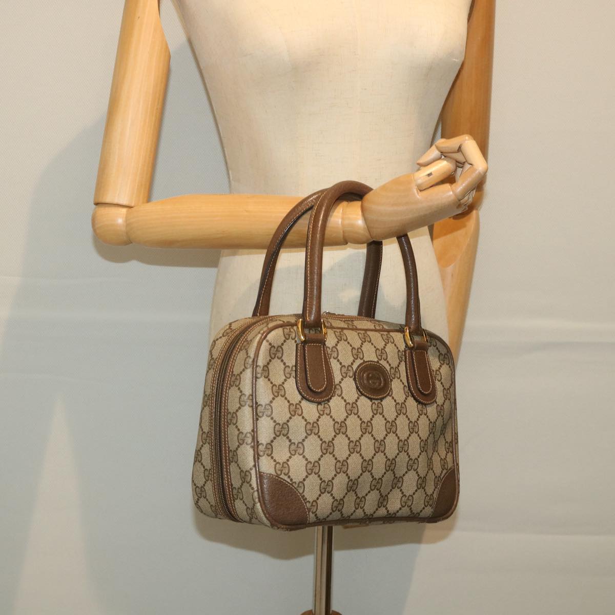 GUCCI GG Supreme Hand Bag PVC Leather Beige 000 58 090 yk9250