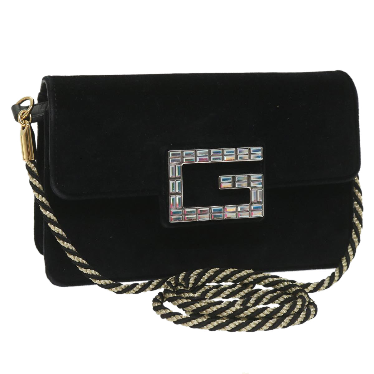 GUCCI Square G Shoulder Bag Velor Black 544242 yk9258