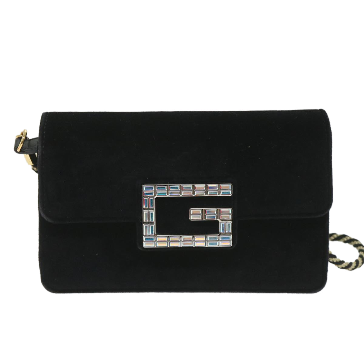 GUCCI Square G Shoulder Bag Velor Black 544242 yk9258
