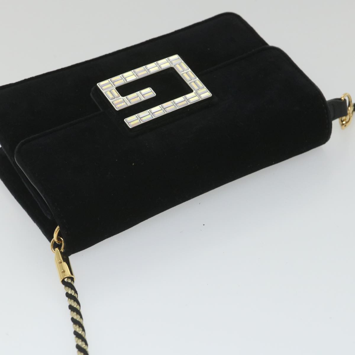 GUCCI Square G Shoulder Bag Velor Black 544242 yk9258