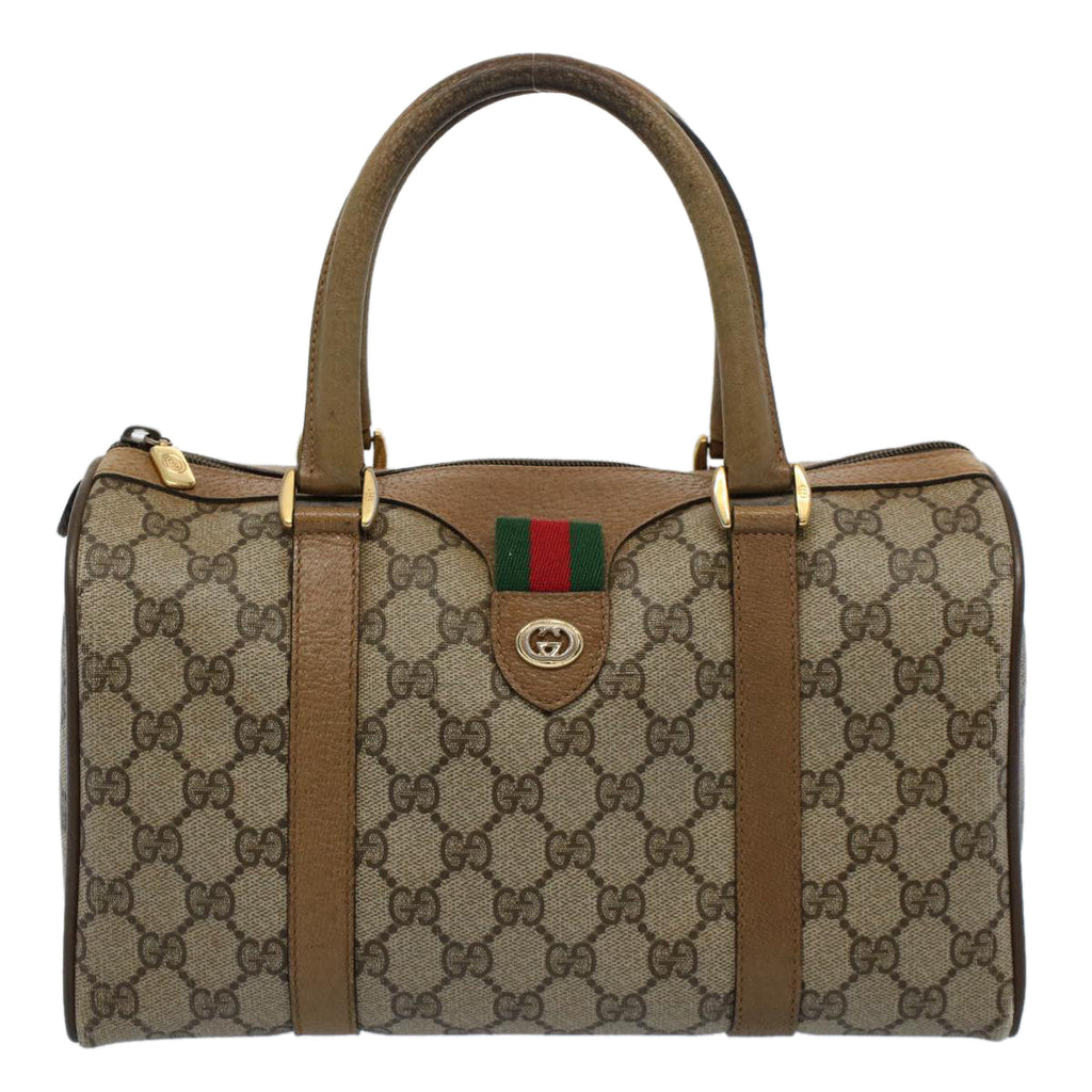 GUCCI GG Supreme Web Sherry Line Boston Bag Beige Red 116 02 006 yk9266