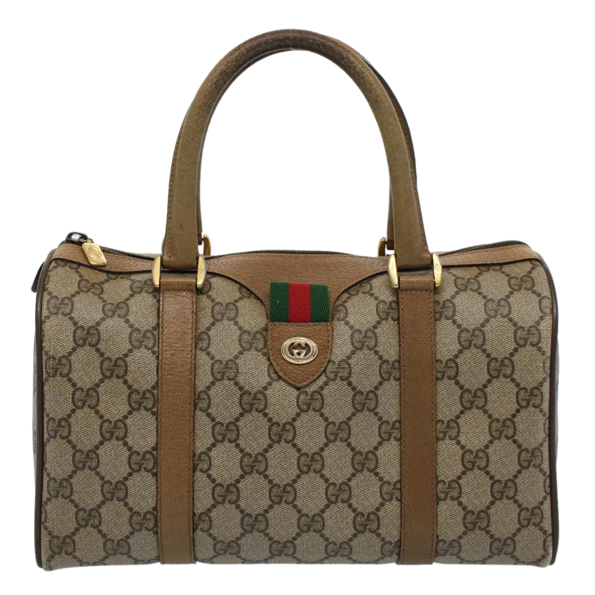 GUCCI GG Supreme Web Sherry Line Boston Bag Beige Red 116 02 006 yk9266
