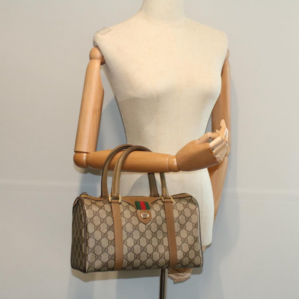 GUCCI GG Supreme Web Sherry Line Boston Bag Beige Red 116 02 006 yk9266