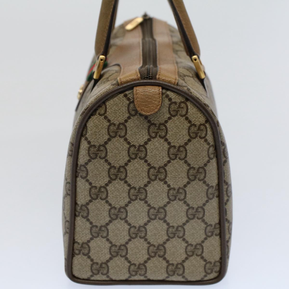 GUCCI GG Supreme Web Sherry Line Boston Bag Beige Red 116 02 006 yk9266
