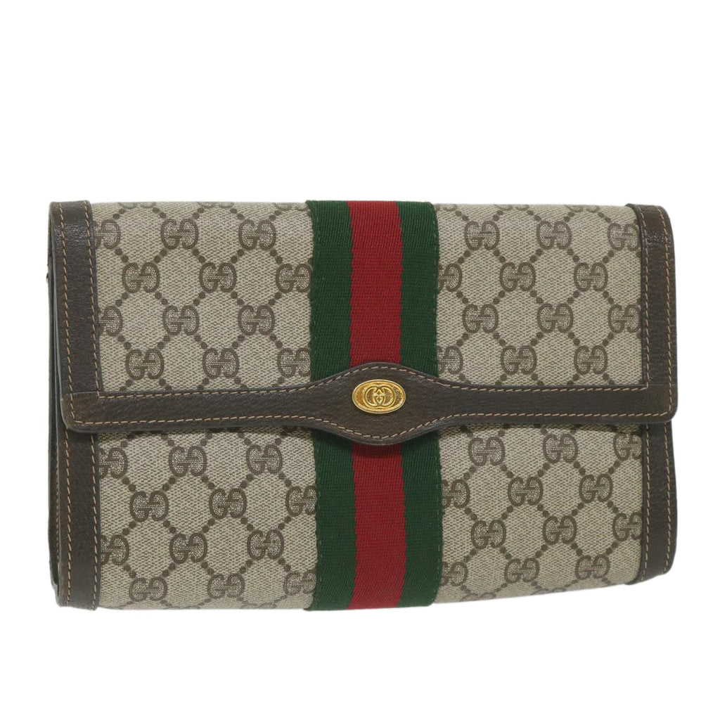 GUCCI GG Supreme Web Sherry Line Clutch Bag Red Beige 41 014 3087 25 yk9267