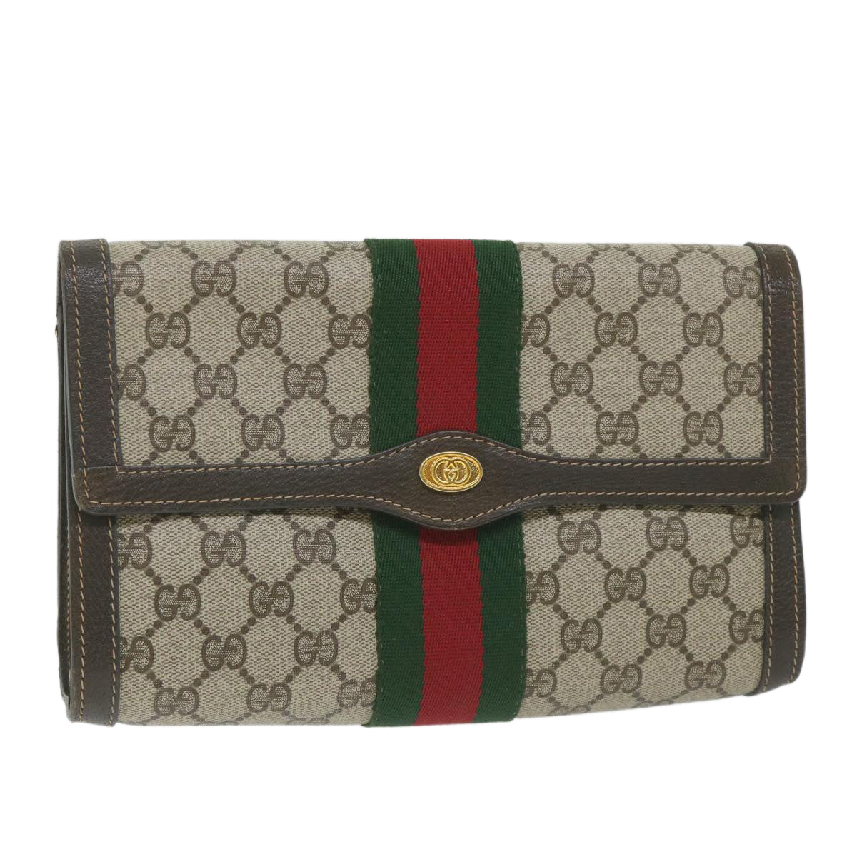GUCCI GG Supreme Web Sherry Line Clutch Bag Red Beige 41 014 3087 25 yk9267