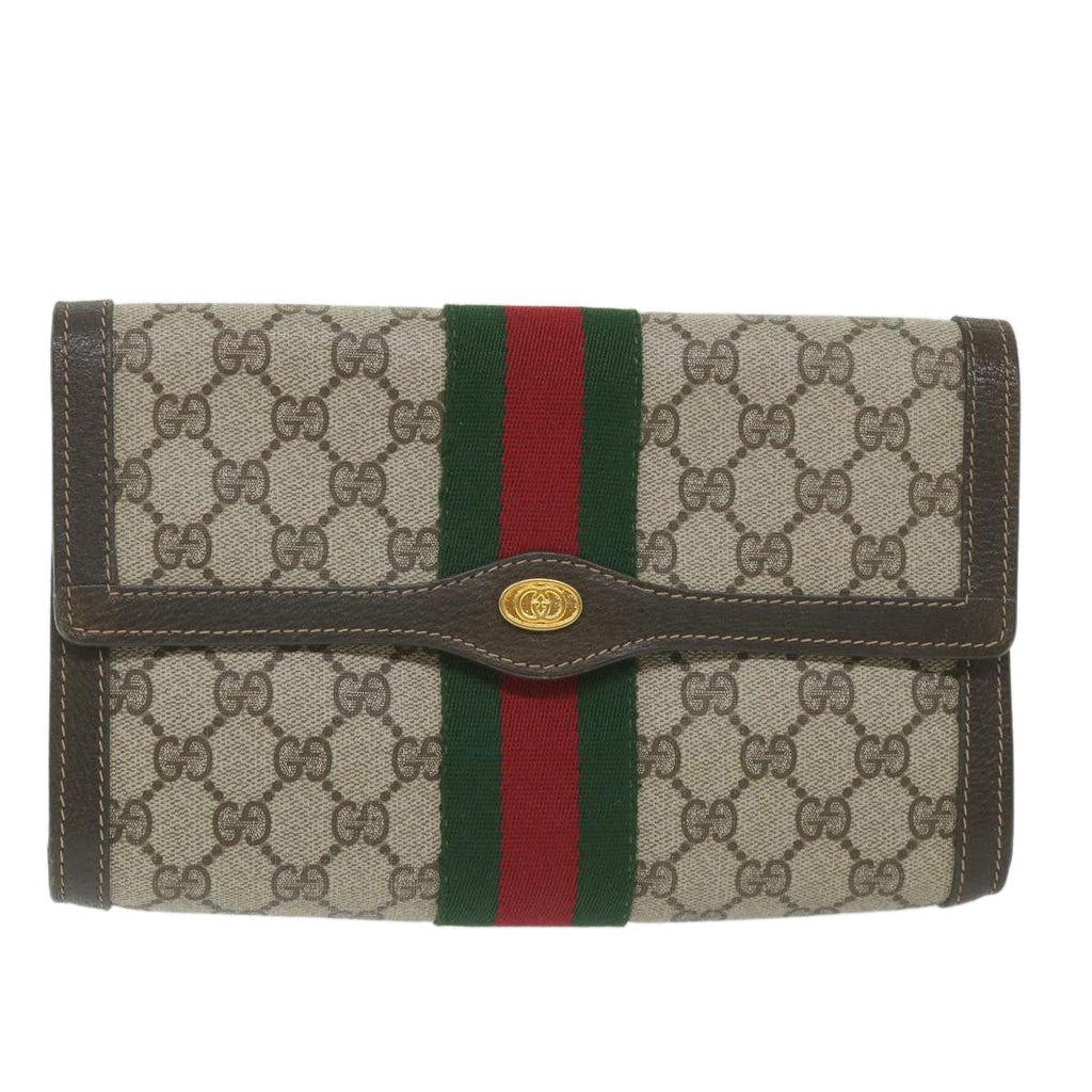 GUCCI GG Supreme Web Sherry Line Clutch Bag Red Beige 41 014 3087 25 yk9267