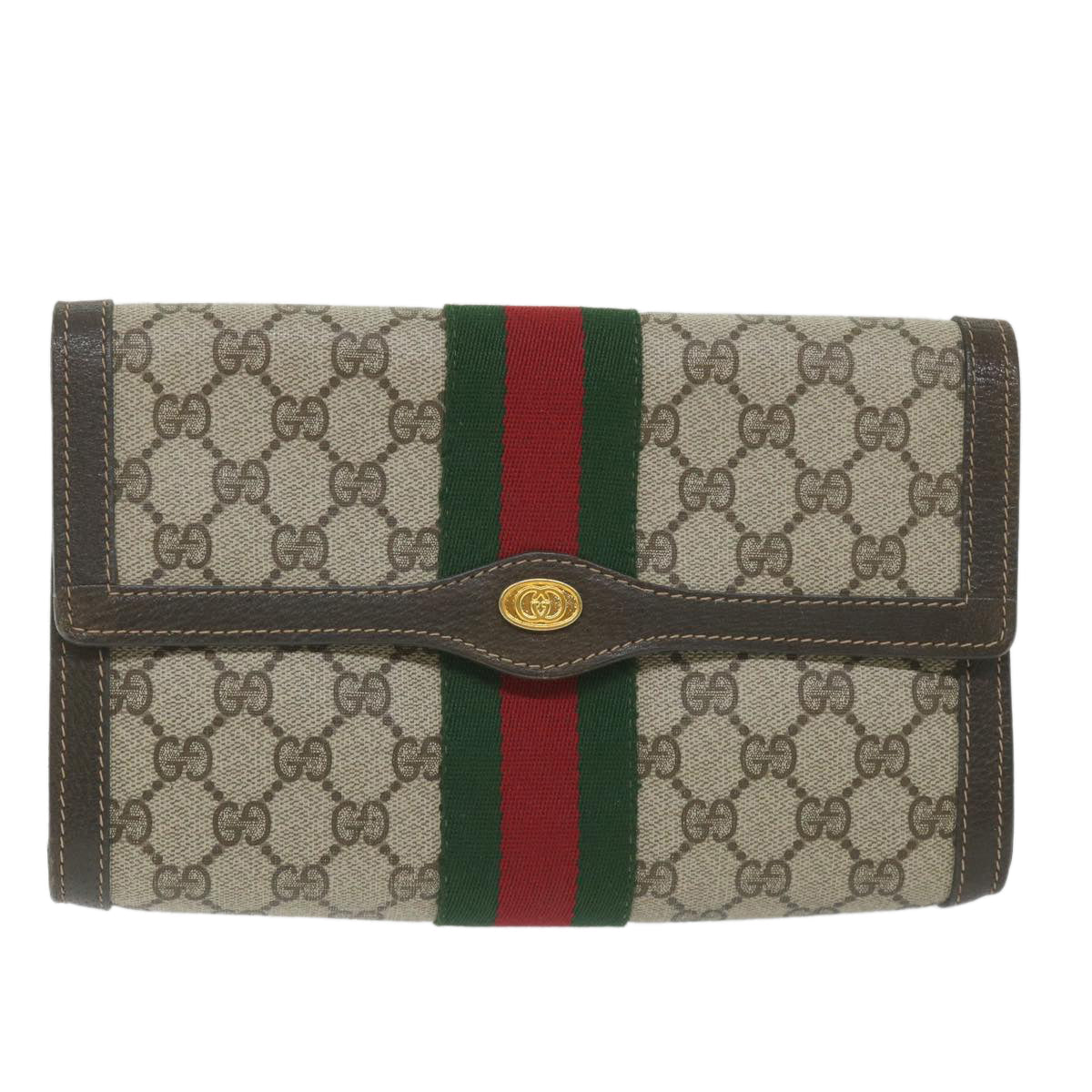 GUCCI GG Supreme Web Sherry Line Clutch Bag Red Beige 41 014 3087 25 yk9267