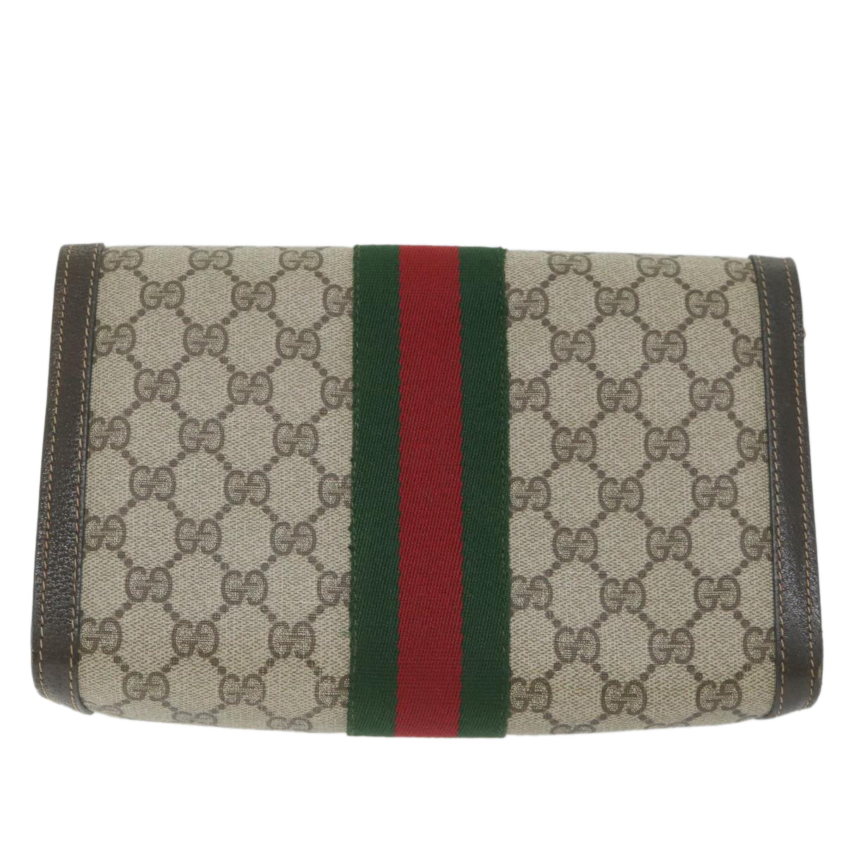 GUCCI GG Supreme Web Sherry Line Clutch Bag Red Beige 41 014 3087 25 yk9267