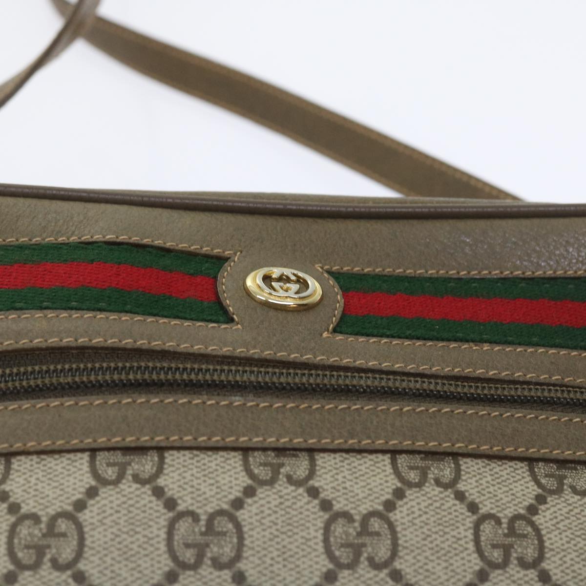 GUCCI GG Supreme Web Sherry Line Shoulder Bag Beige Red 56 02 087 yk9277