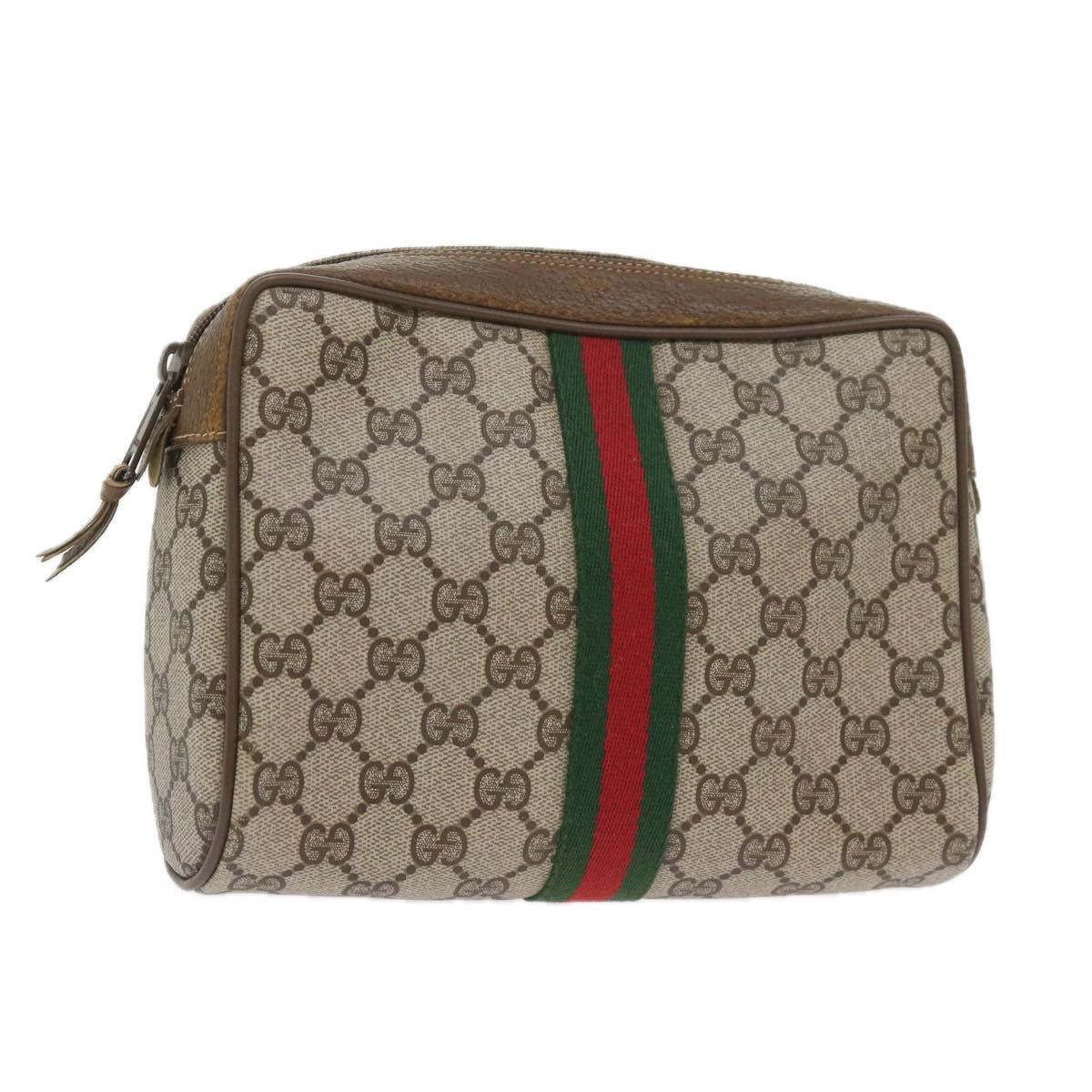 GUCCI GG Supreme Web Sherry Line Clutch Bag Beige Red 89 01 012 yk9279