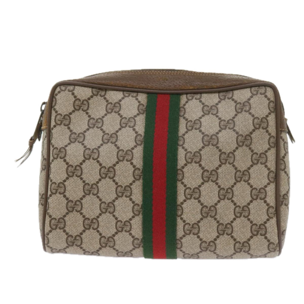 GUCCI GG Supreme Web Sherry Line Clutch Bag Beige Red 89 01 012 yk9279