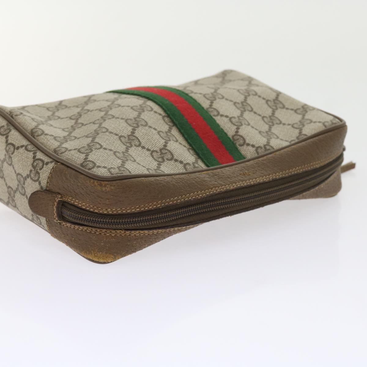 GUCCI GG Supreme Web Sherry Line Clutch Bag Beige Red 89 01 012 yk9279