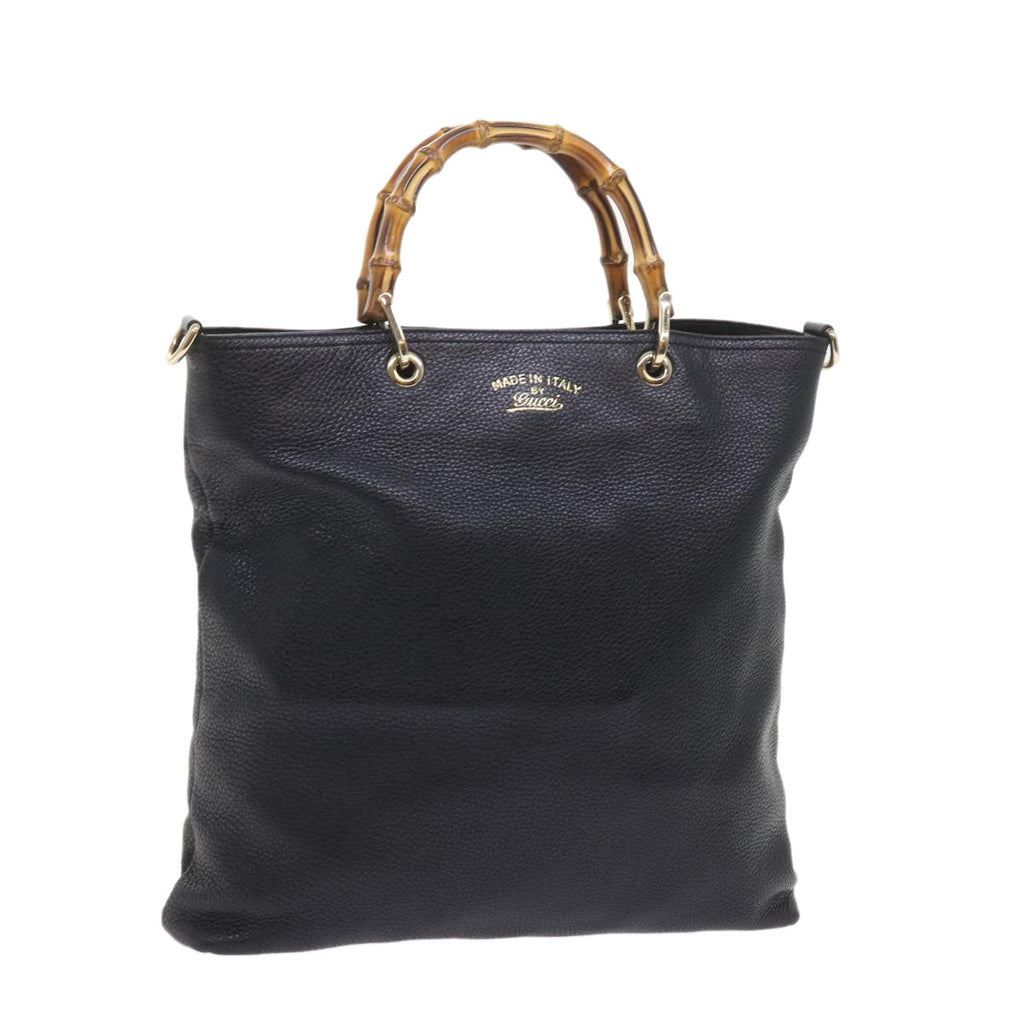 GUCCI Bamboo Hand Bag Leather Black 323663 yk9327