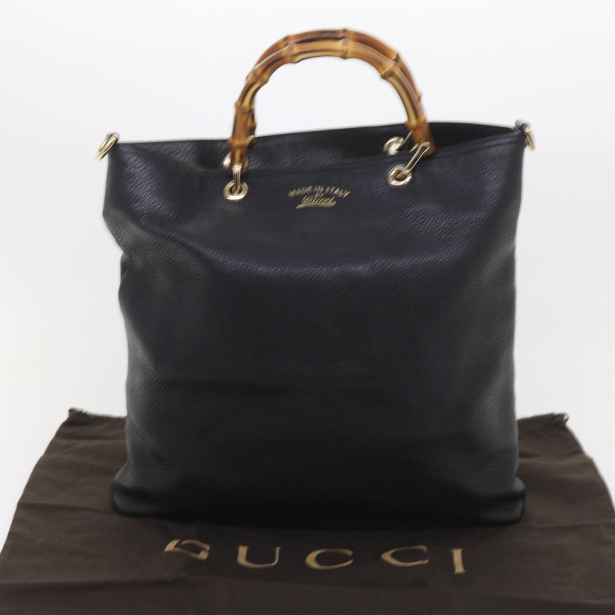 GUCCI Bamboo Hand Bag Leather Black 323663 yk9327