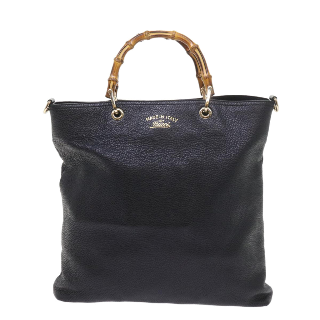 GUCCI Bamboo Hand Bag Leather Black 323663 yk9327