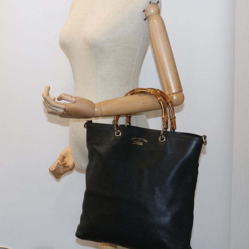GUCCI Bamboo Hand Bag Leather Black 323663 yk9327