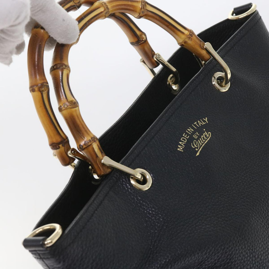 GUCCI Bamboo Hand Bag Leather Black 323663 yk9327