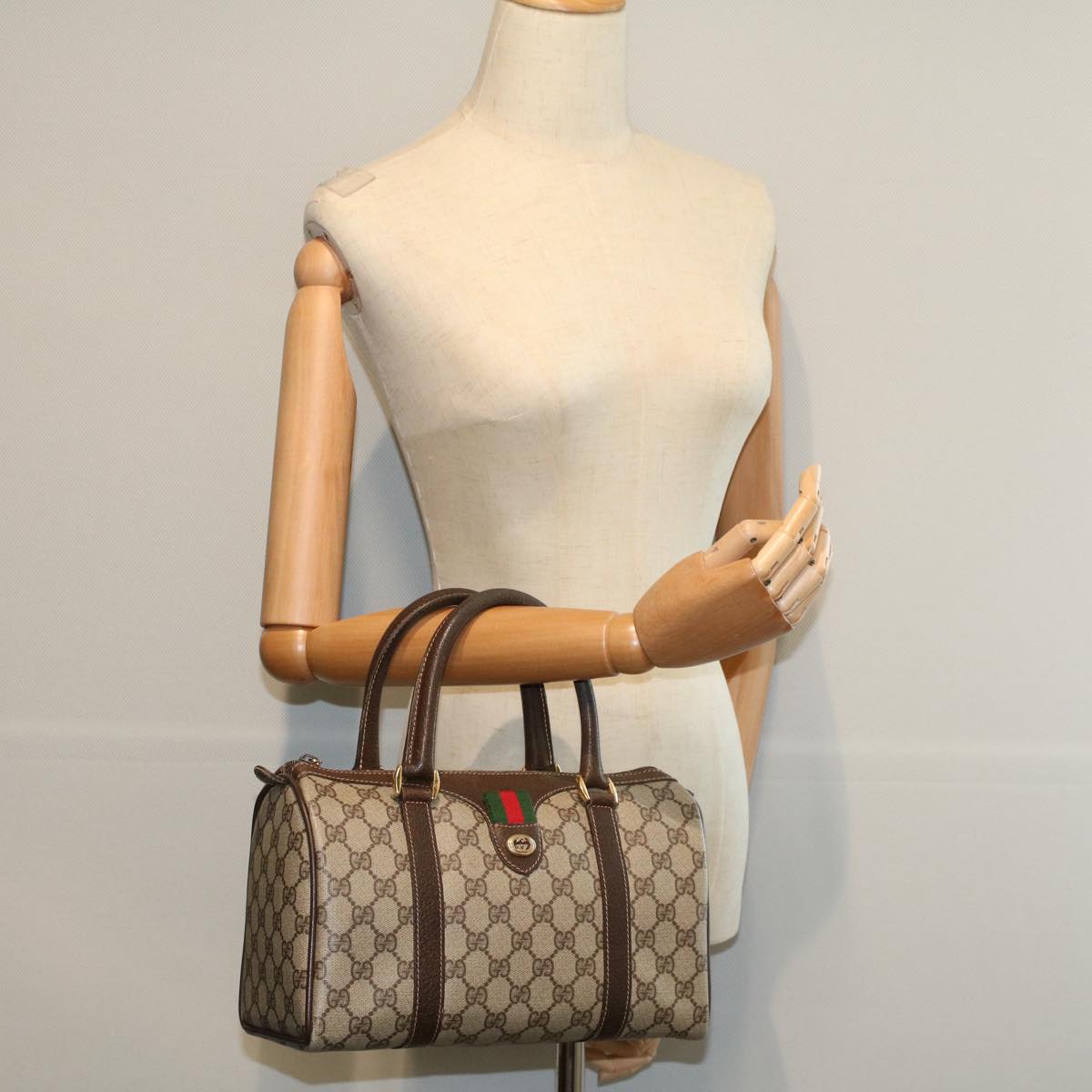 GUCCI GG Supreme Web Sherry Line Boston Bag Beige Red 40 02 006 yk9333