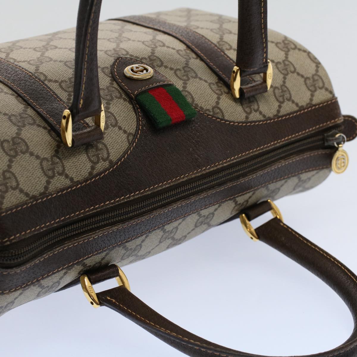 GUCCI GG Supreme Web Sherry Line Boston Bag Beige Red 40 02 006 yk9333