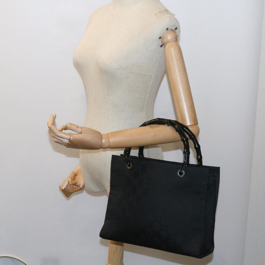 GUCCI GG Canvas Bamboo Hand Bag Black 002 1016 yk9356