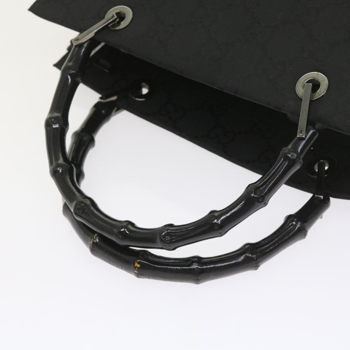 GUCCI GG Canvas Bamboo Hand Bag Black 002 1016 yk9356
