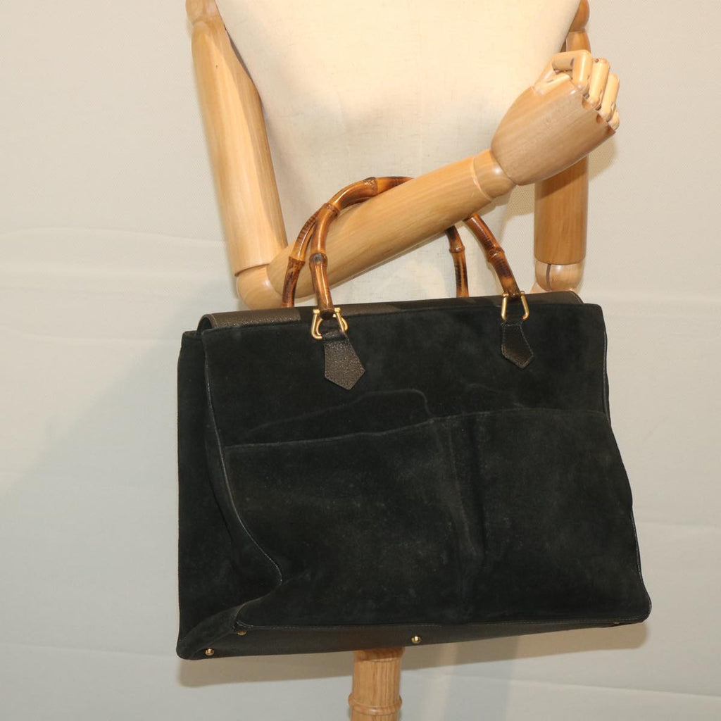 GUCCI Bamboo Hand Bag Suede Black 002 123 0322 yk9370