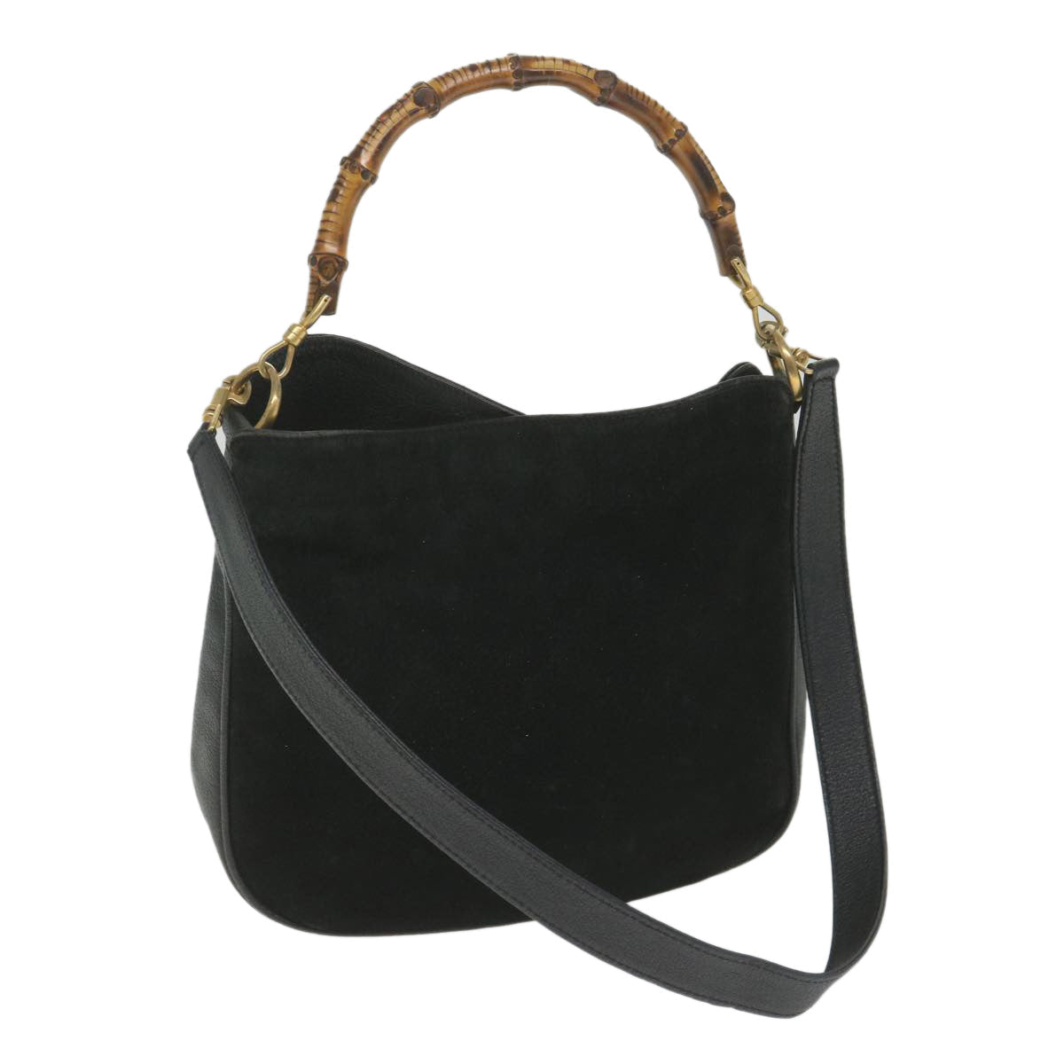 GUCCI Bamboo Shoulder Bag Suede Black 001 1781 1638 yk9409