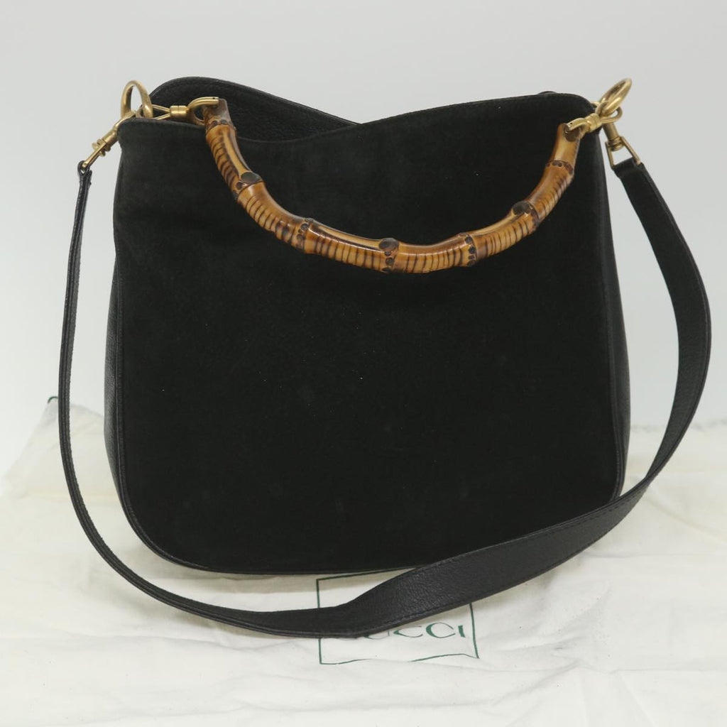 GUCCI Bamboo Shoulder Bag Suede Black 001 1781 1638 yk9409