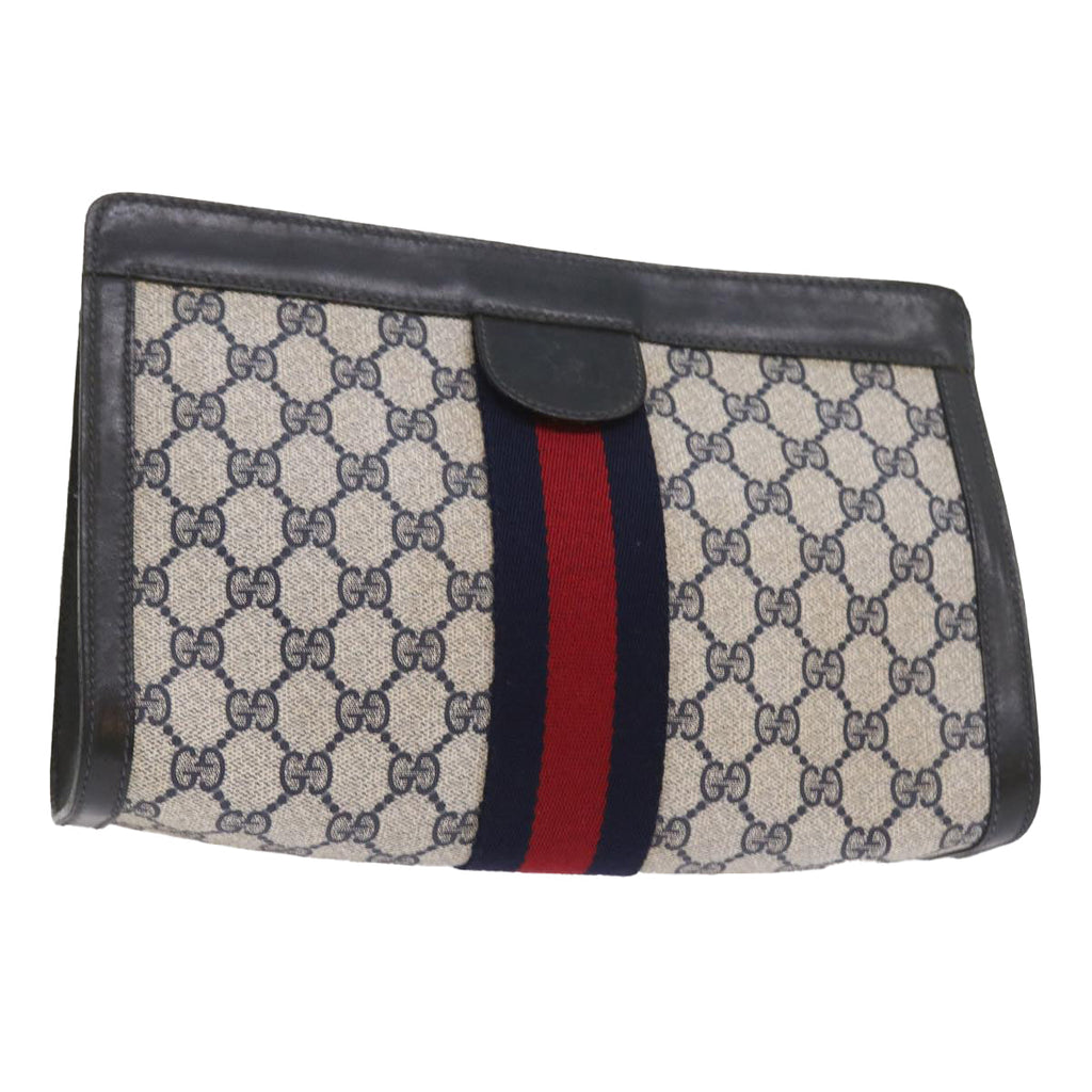GUCCI GG Supreme Sherry Line Clutch Bag Navy Red gray 67.014.2125 yk9434